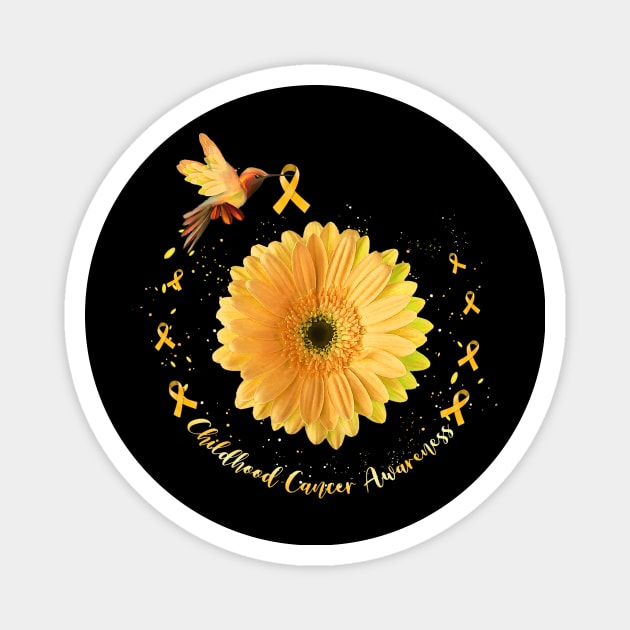 Hummingbird Yellow Sunflower Childhood Cancer Awareness Magnet by everetto